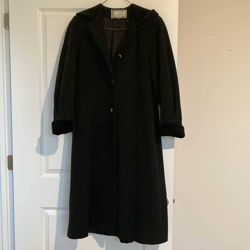 Womrns size 8 black wool and velvet hooded swing coat